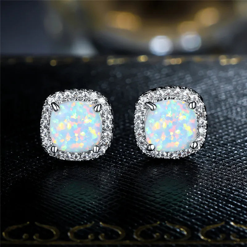 White Opal Silver Stud Earrings - Opal Collection Limited Edition