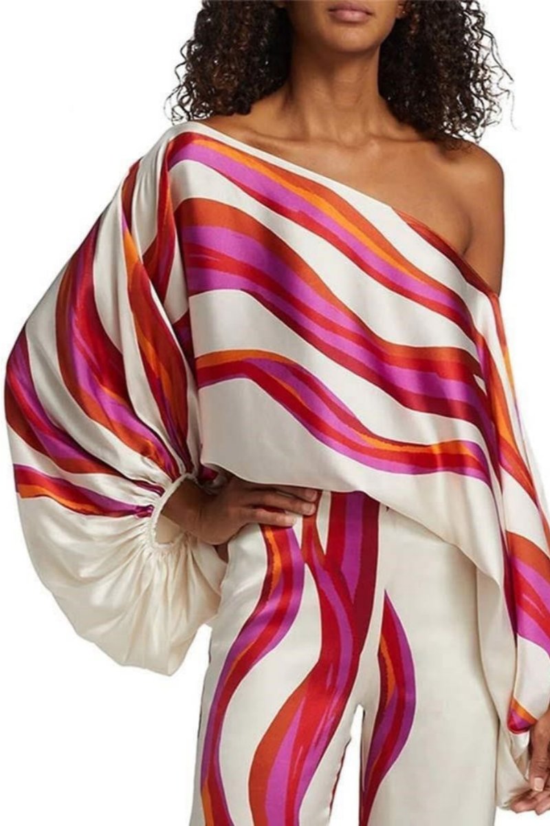 Coordinated Abstract Waves Two-Piece Set Rose Red