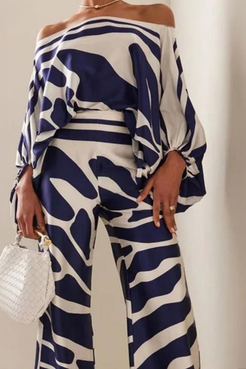 Coordinated Abstract Waves Two-Piece Set Blue