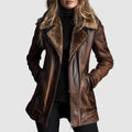Samara - Women's Leather Jacket with Shearling Fur Collar & Zip Front