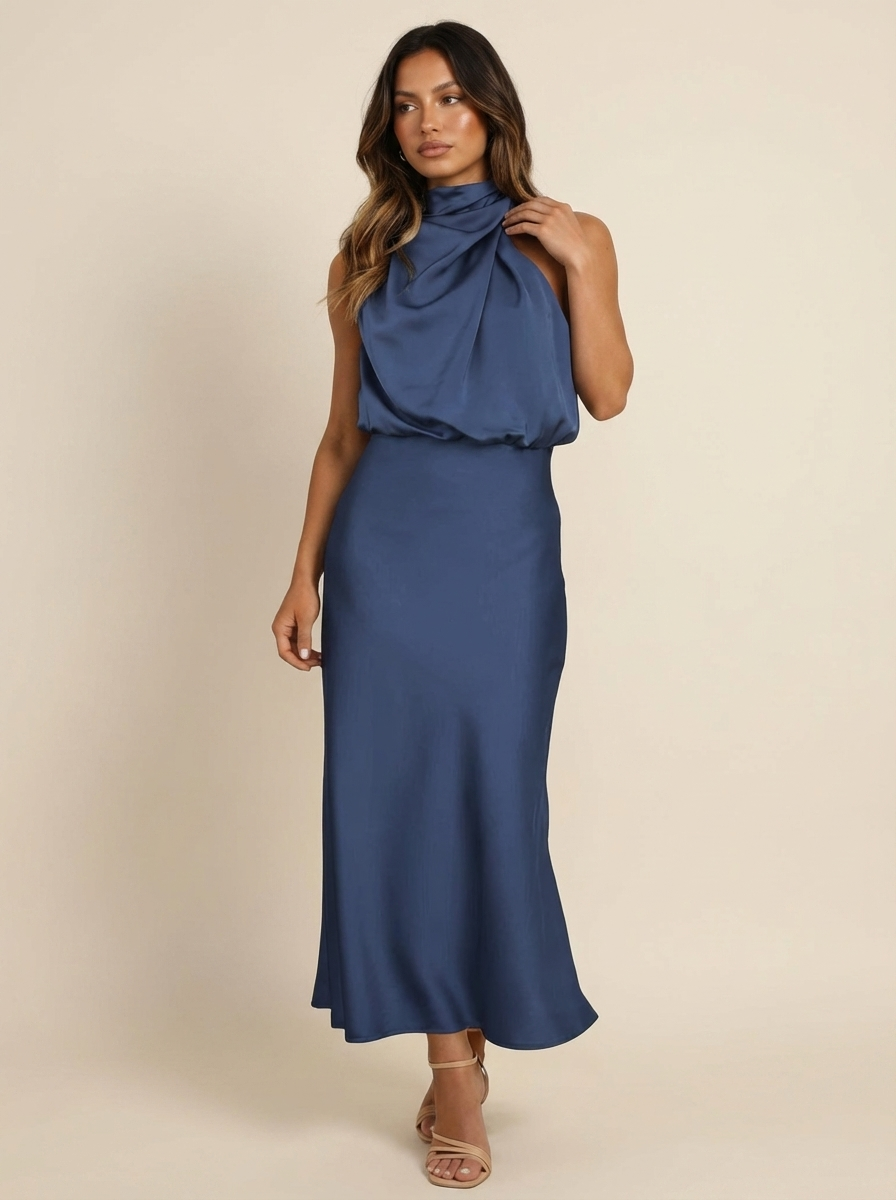 Elara - Satin Halter Midi Dress