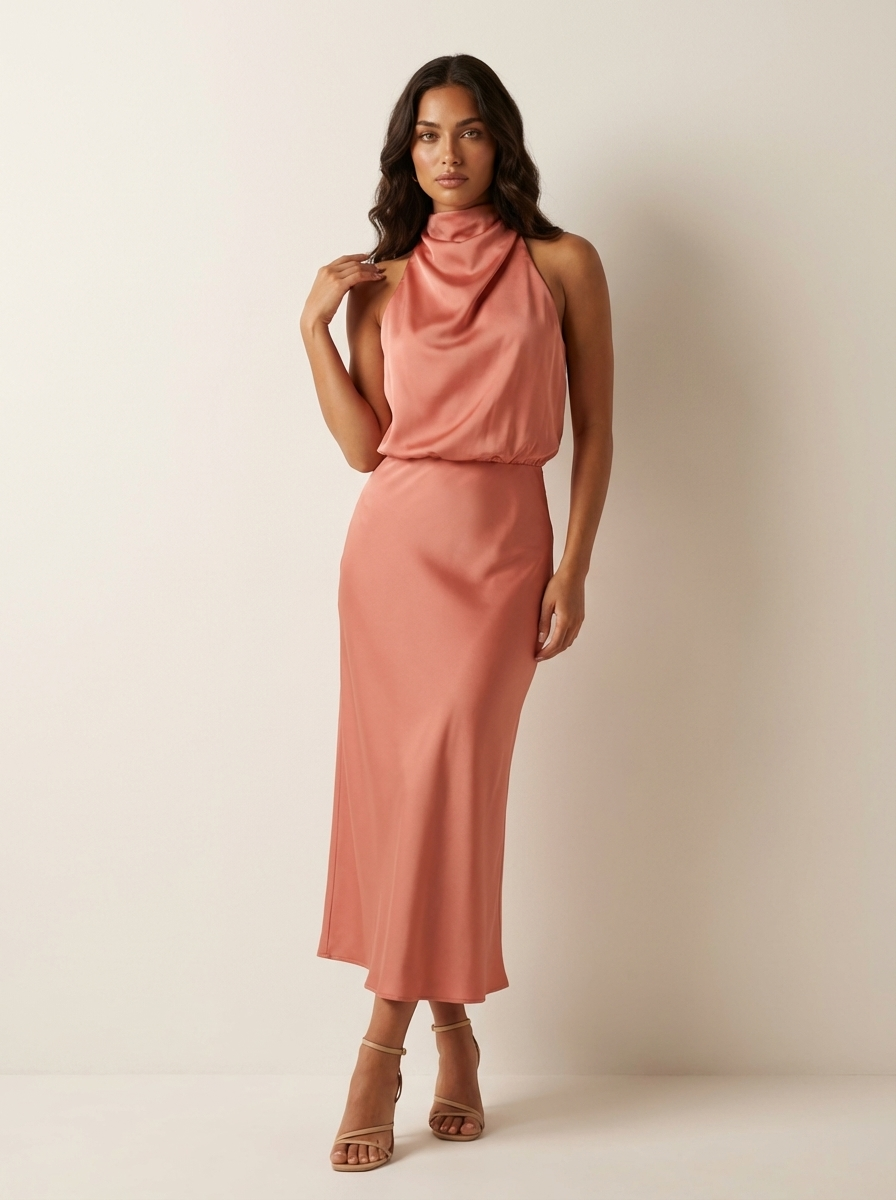 Elara - Satin Halter Midi Dress
