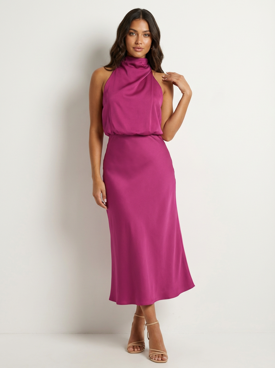 Elara - Satin Halter Midi Dress