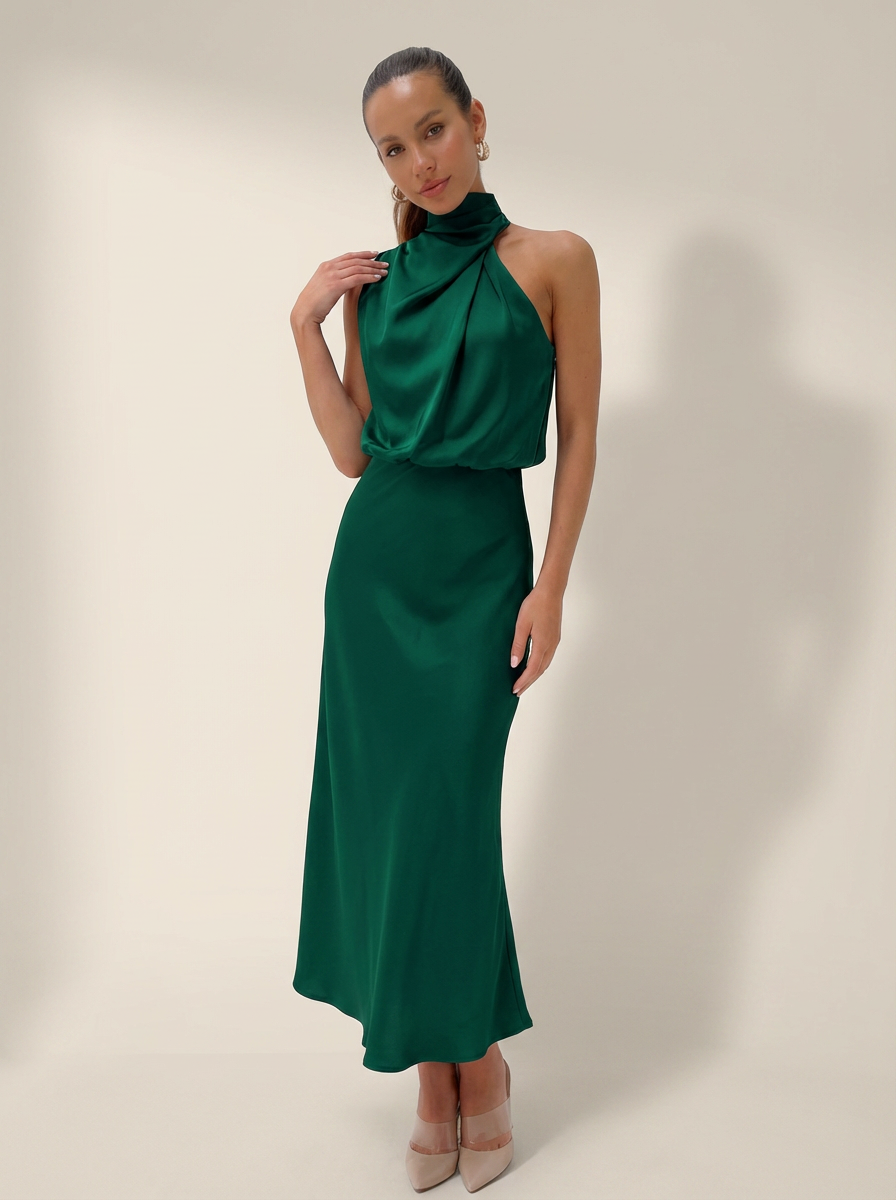 Elara - Satin Halter Midi Dress
