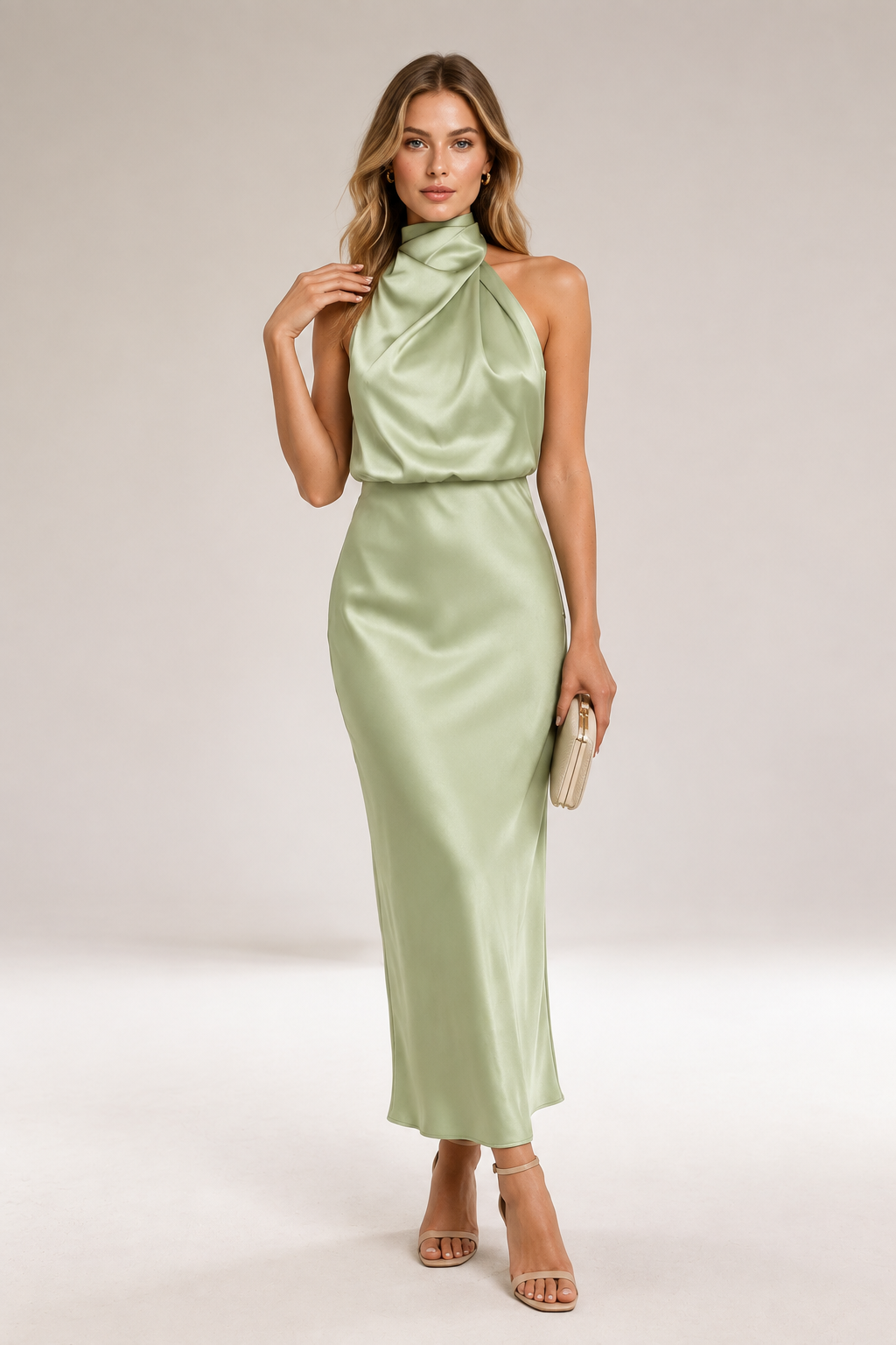 Elara - Satin Halter Midi Dress