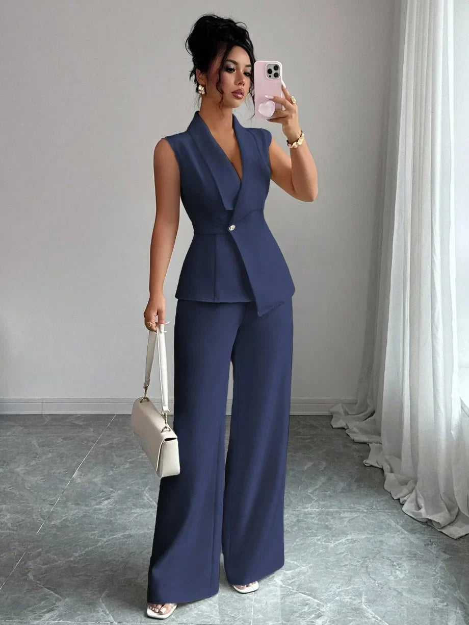 Women's Two Piece Sleeveless Wide Leg Pants Set