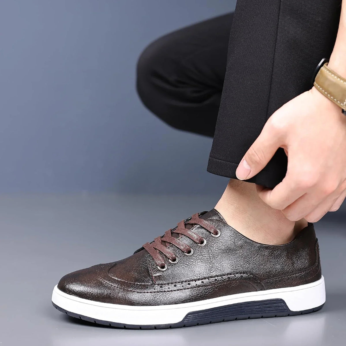 Leather-Look Brogue Shoes with Cushioned Sole