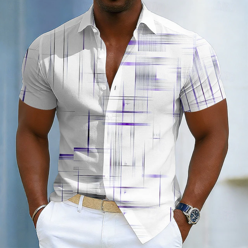 Hendrix - Short Sleeve Button Geometric Shirt