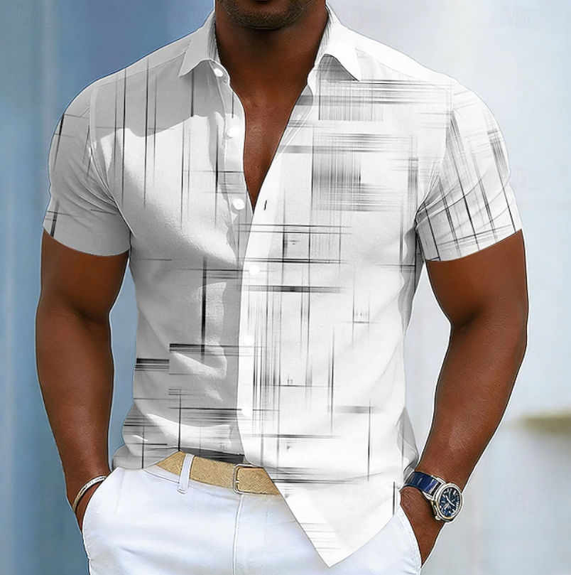 Hendrix - Short Sleeve Button Geometric Shirt