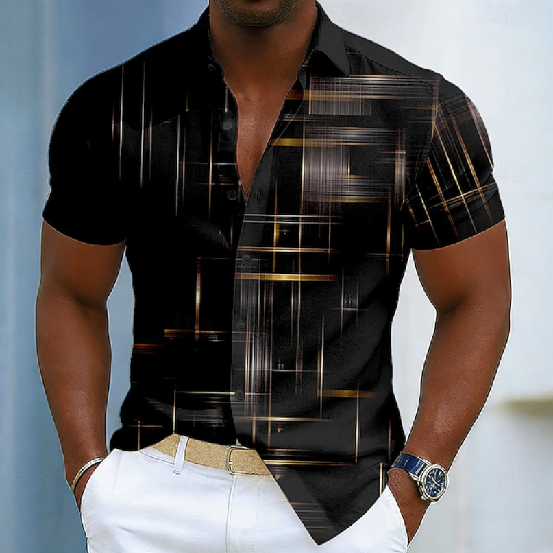 Hendrix - Short Sleeve Button Geometric Shirt
