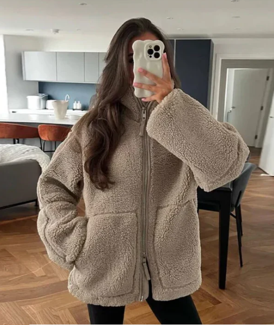 Women’s Textured Winter Jacket with Zip Front