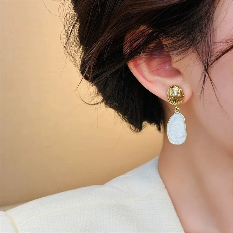 Vintage Enamel Oval Drop Earrings - Handmade in the UK, Exclusive