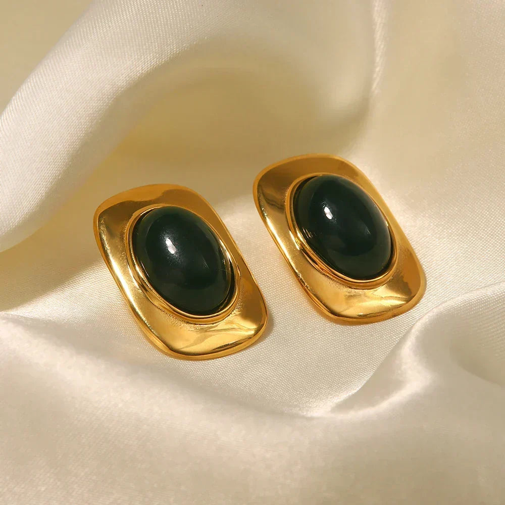 18K Gold-Plated Green Opal Oval Earrings Limited Edition Opal Collection