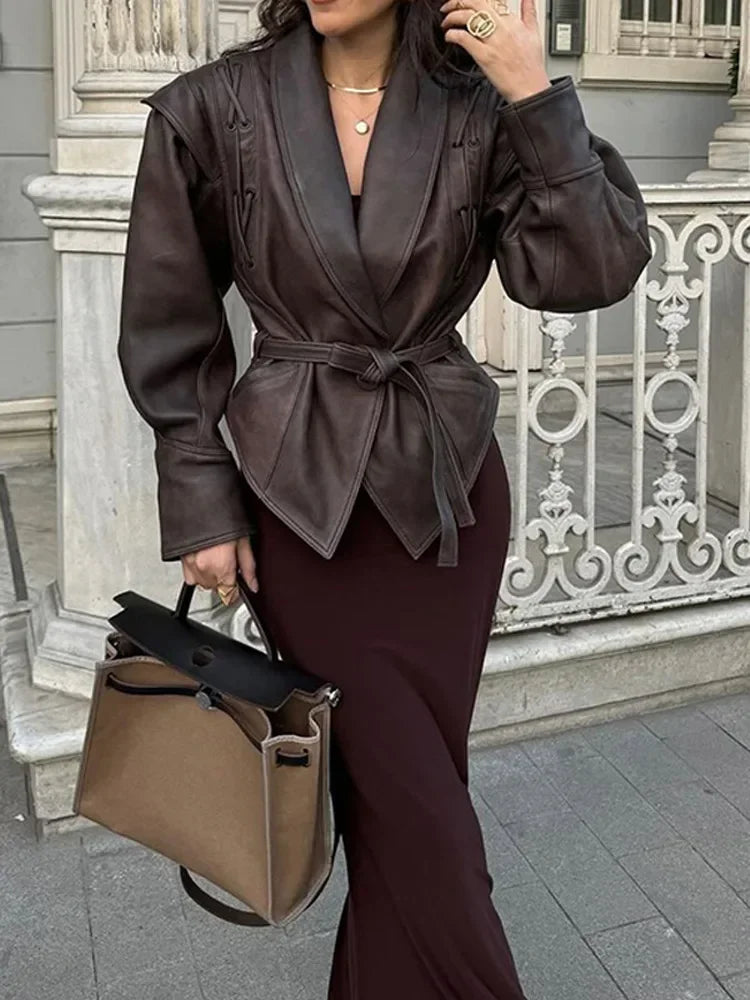 Leather Coat with Lace-Up