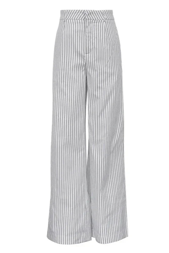 Striped Pockets Wide-Leg Trousers Without Belt
