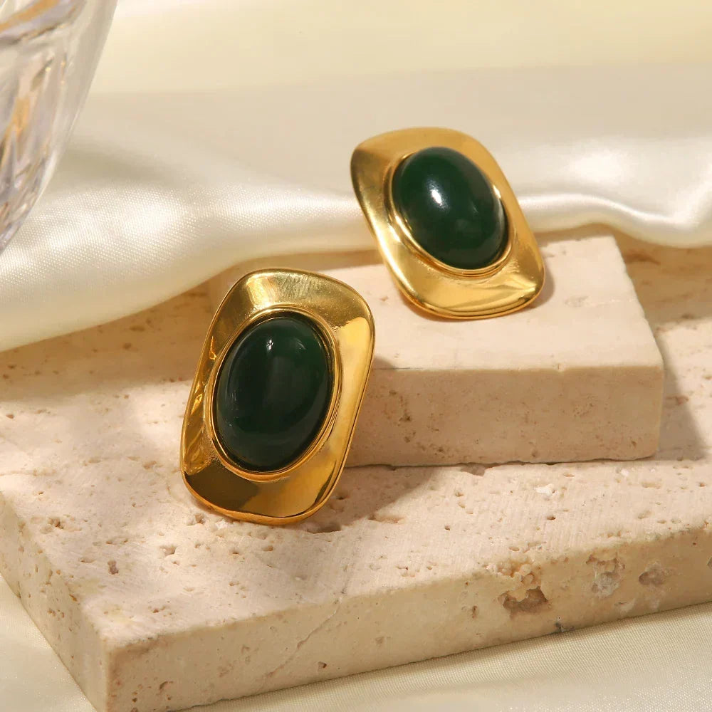 18K Gold-Plated Green Opal Oval Earrings Limited Edition Opal Collection