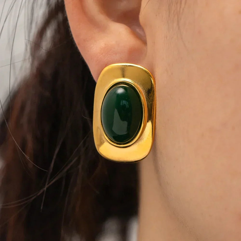 18K Gold-Plated Green Opal Oval Earrings Limited Edition Opal Collection
