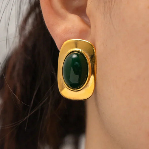 18K Gold-Plated Green Opal Oval Earrings Limited Edition Opal Collection