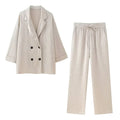 Women's Double-Breasted Blazer and Wide-Leg Trousers Set – Elegant Relaxed Tailored Suit for Office and Formal Occasions