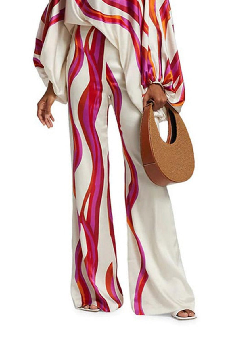 Coordinated Abstract Waves Two-Piece Set Rose Red