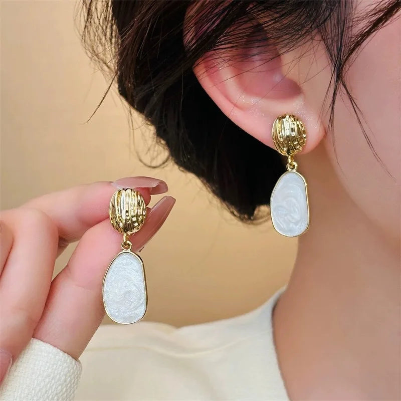 Vintage Enamel Oval Drop Earrings - Handmade in the UK, Exclusive