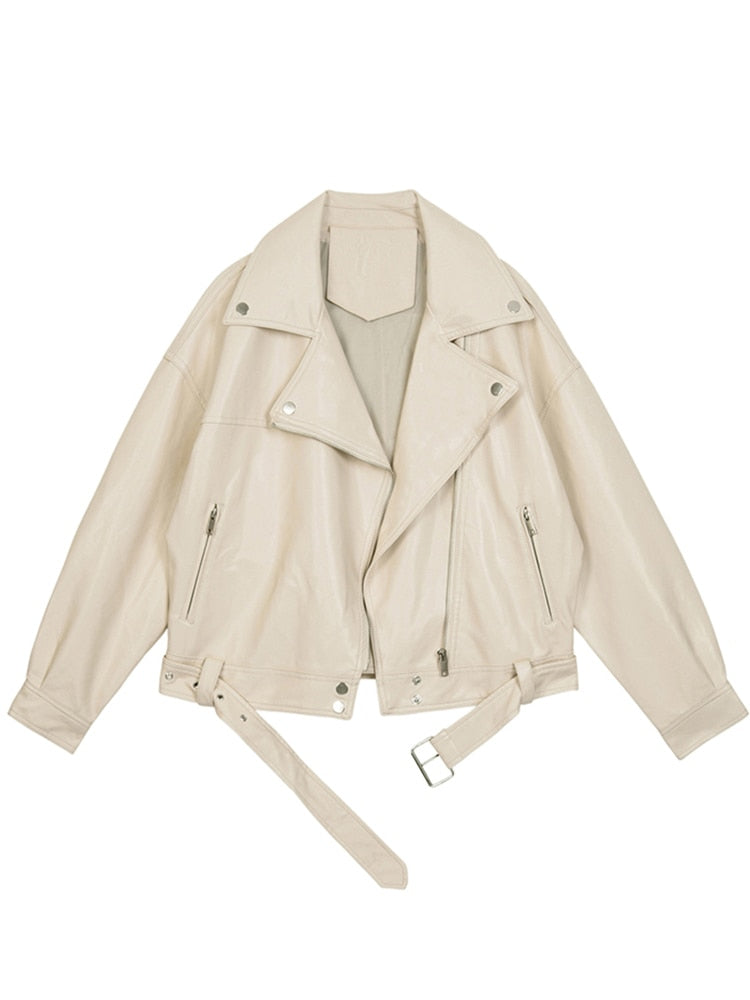 Oversized Leather Jacket with Modern Lines
