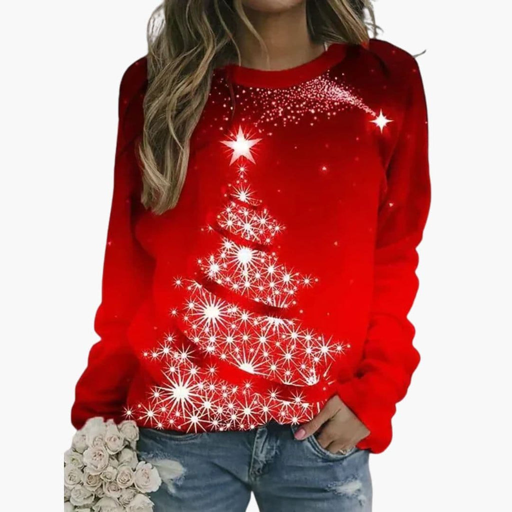 Women’s Christmas Reindeer Sweatshirt with Long Sleeves – Relaxed Crew Neck Style for Casual Festive Outfits