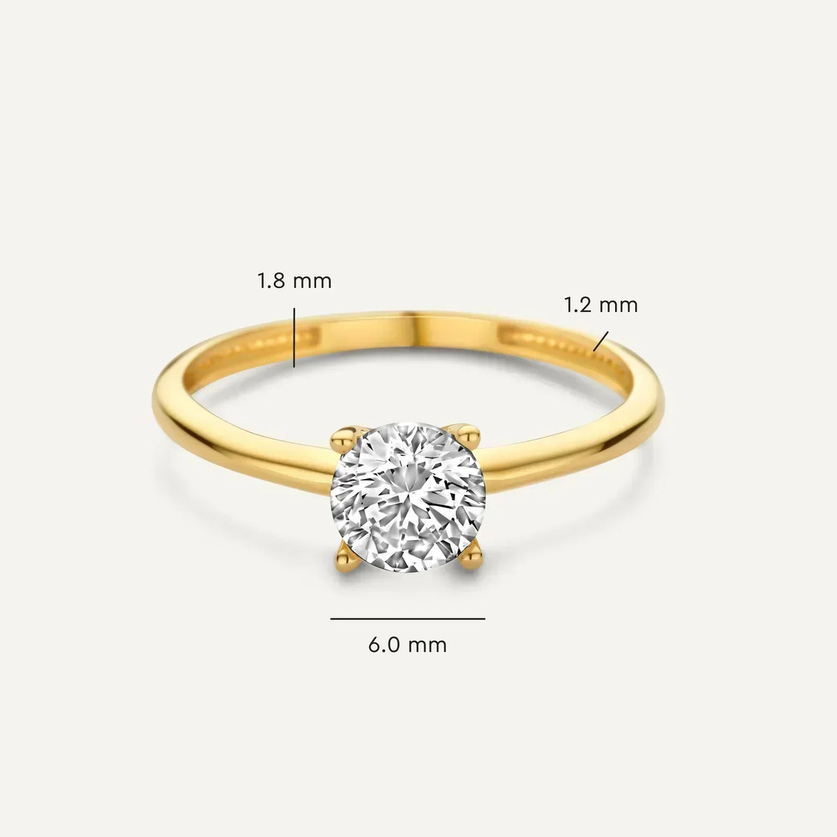 Gold Solitaire Ring with Brilliant-Cut Zircon - Fiorenza