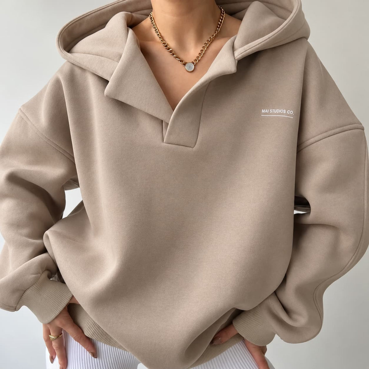 Women's Relaxed Pullover Hoodie with V-Neck