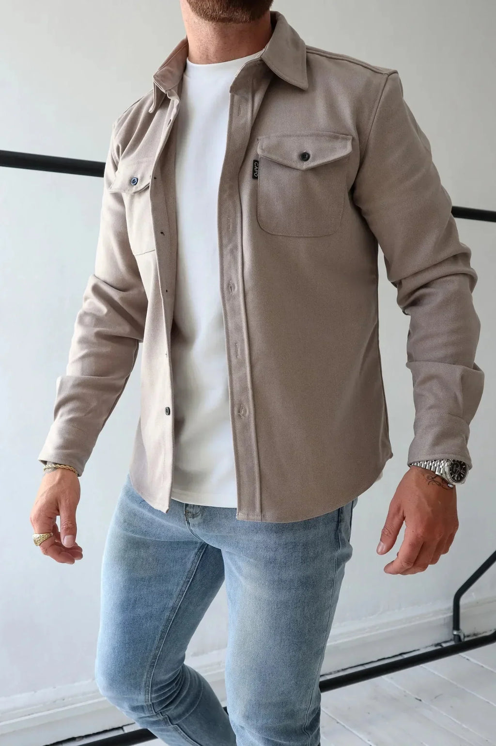 Men's Long Sleeve Overshirt With Flap Detail