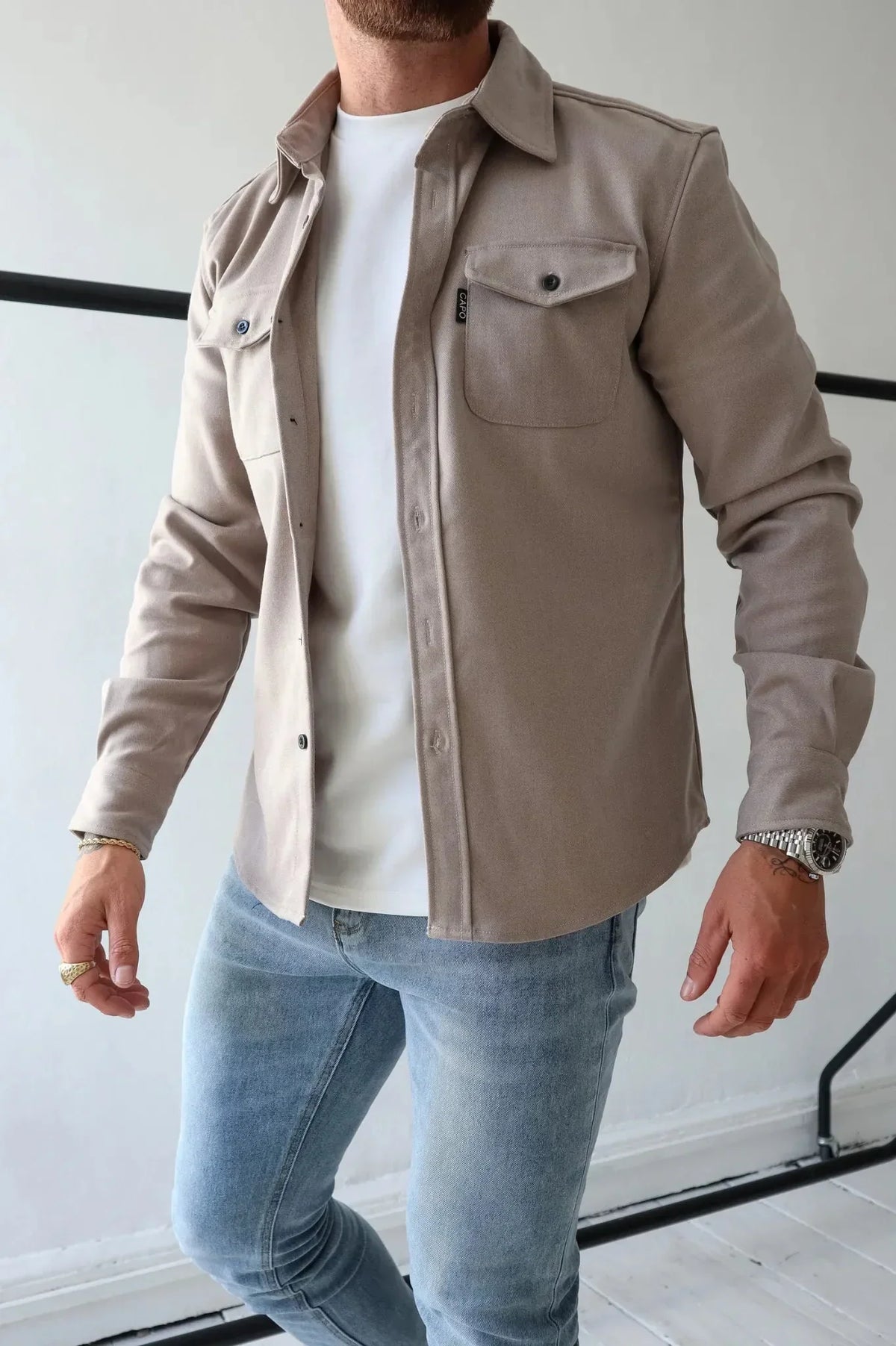 Men's Long Sleeve Overshirt With Flap Detail