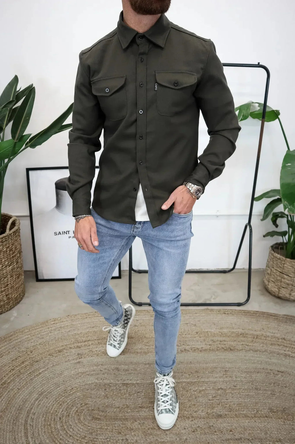 Men's Long Sleeve Overshirt With Flap Detail