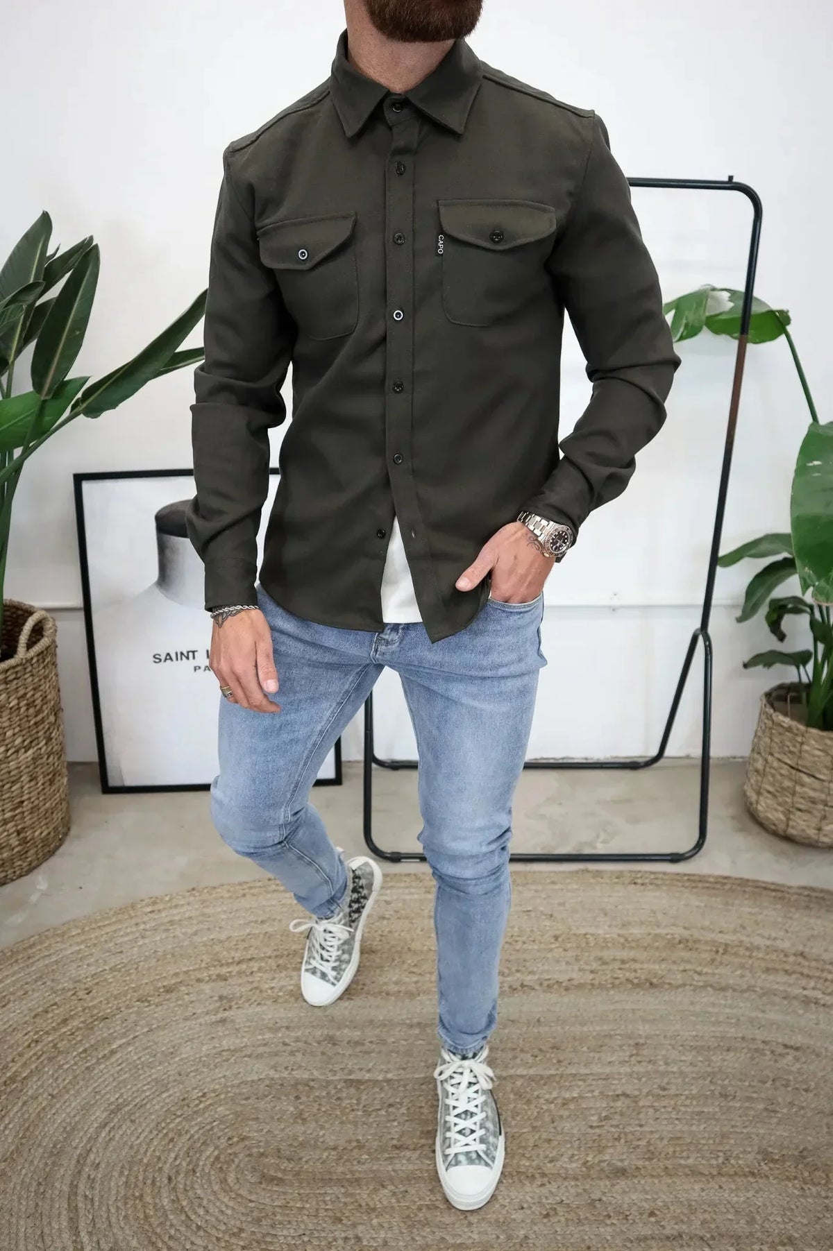 Men's Long Sleeve Overshirt With Flap Detail