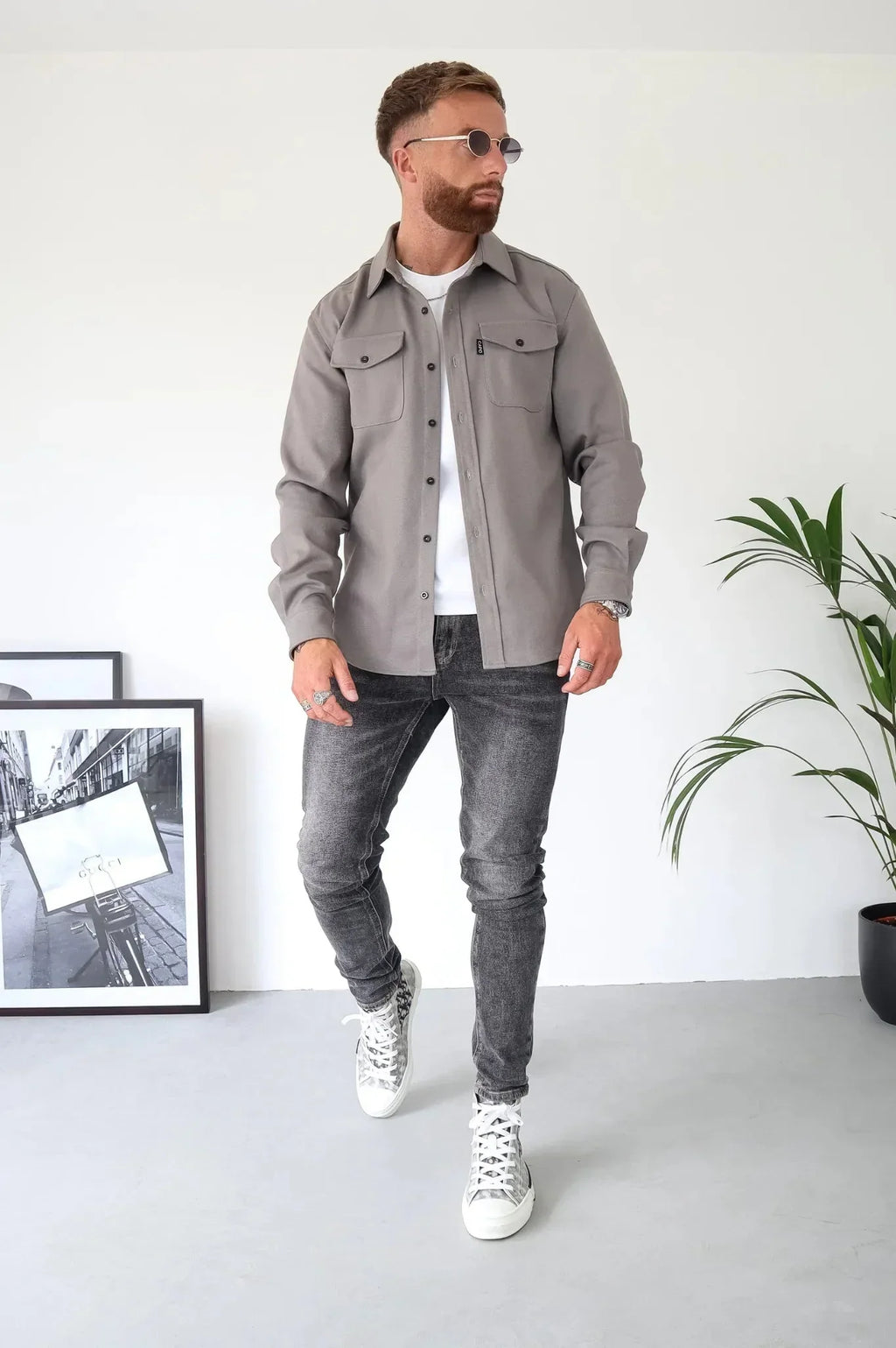 Men's Long Sleeve Overshirt With Flap Detail
