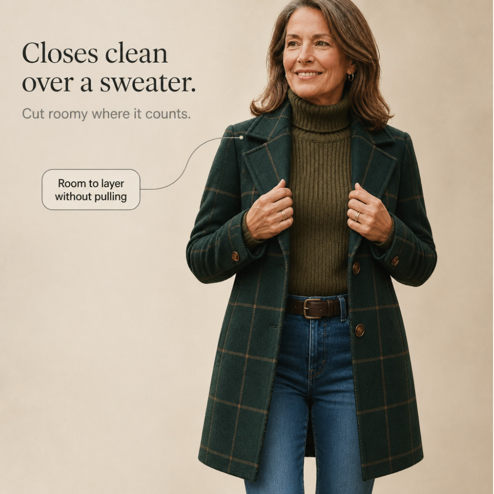 Maren – Plaid Two-Button Oversized Wool-Look Coat