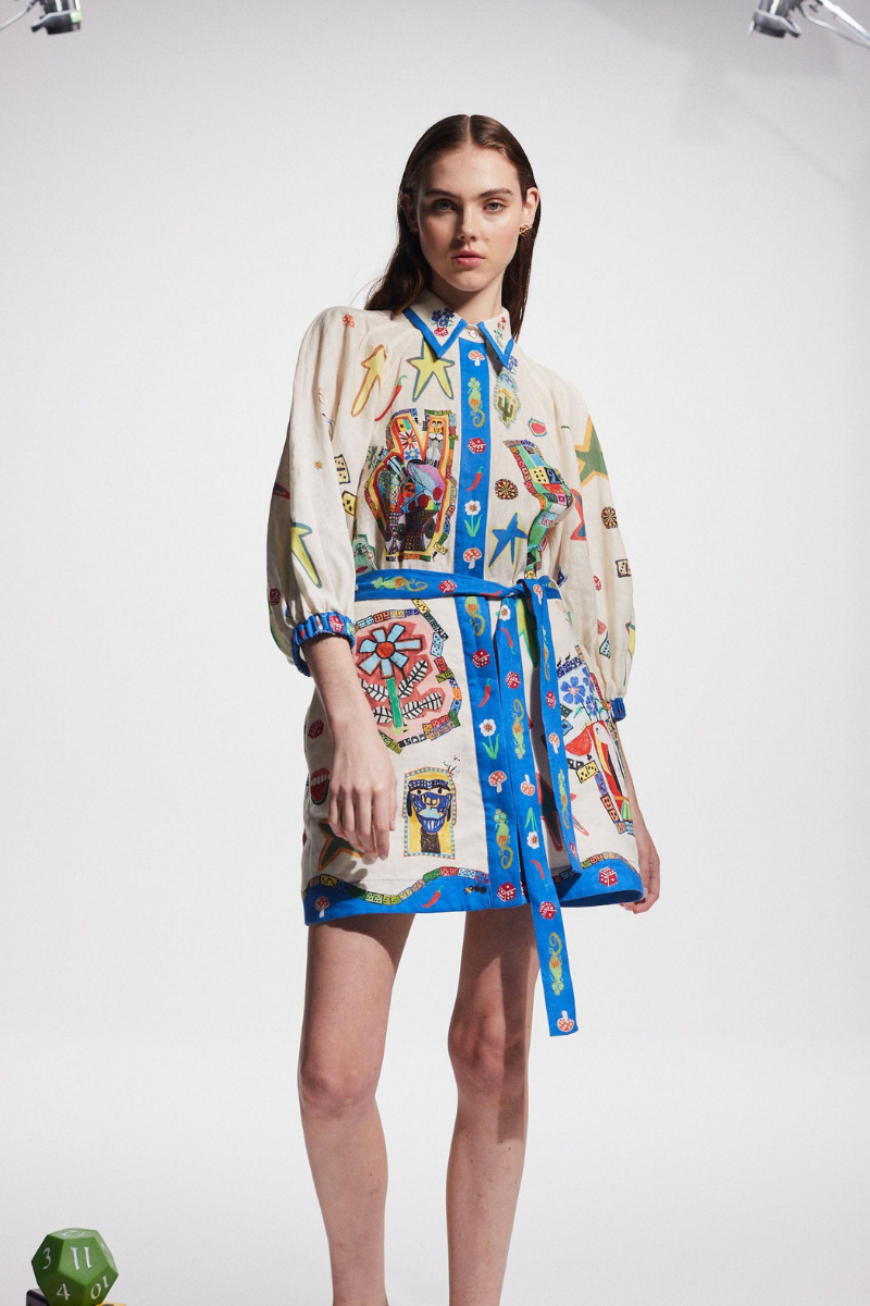 Valence Balloon Sleeve Print Mini-Length Dress