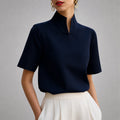 Women's Short Sleeve Blouse with Stand Collar