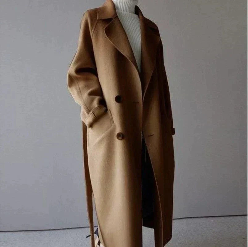 Women’s Oversized Longline Coat with Lapels