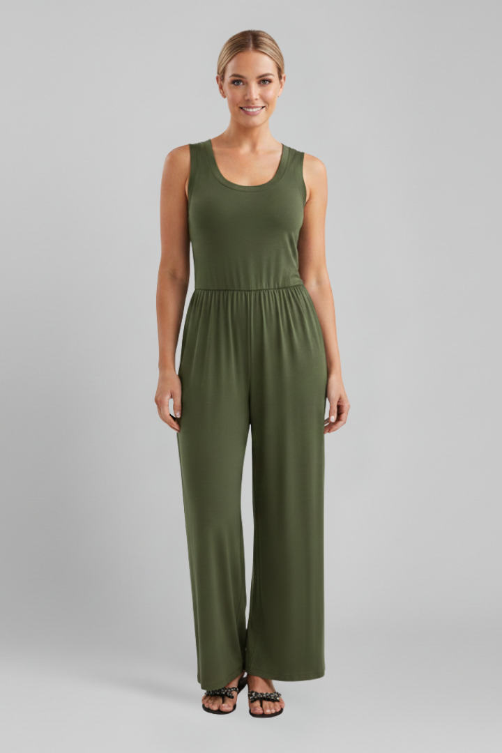 Women's Sleeveless Wide-Leg Jumpsuit with Scoop Neck and Elastic Waist – Relaxed Summer Casual Wear