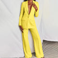 Women’s Tailored Longline Blazer and Wide Leg Trouser Suit – Elegant Single Button Two-Piece Outfit for Business and Formal Occasions