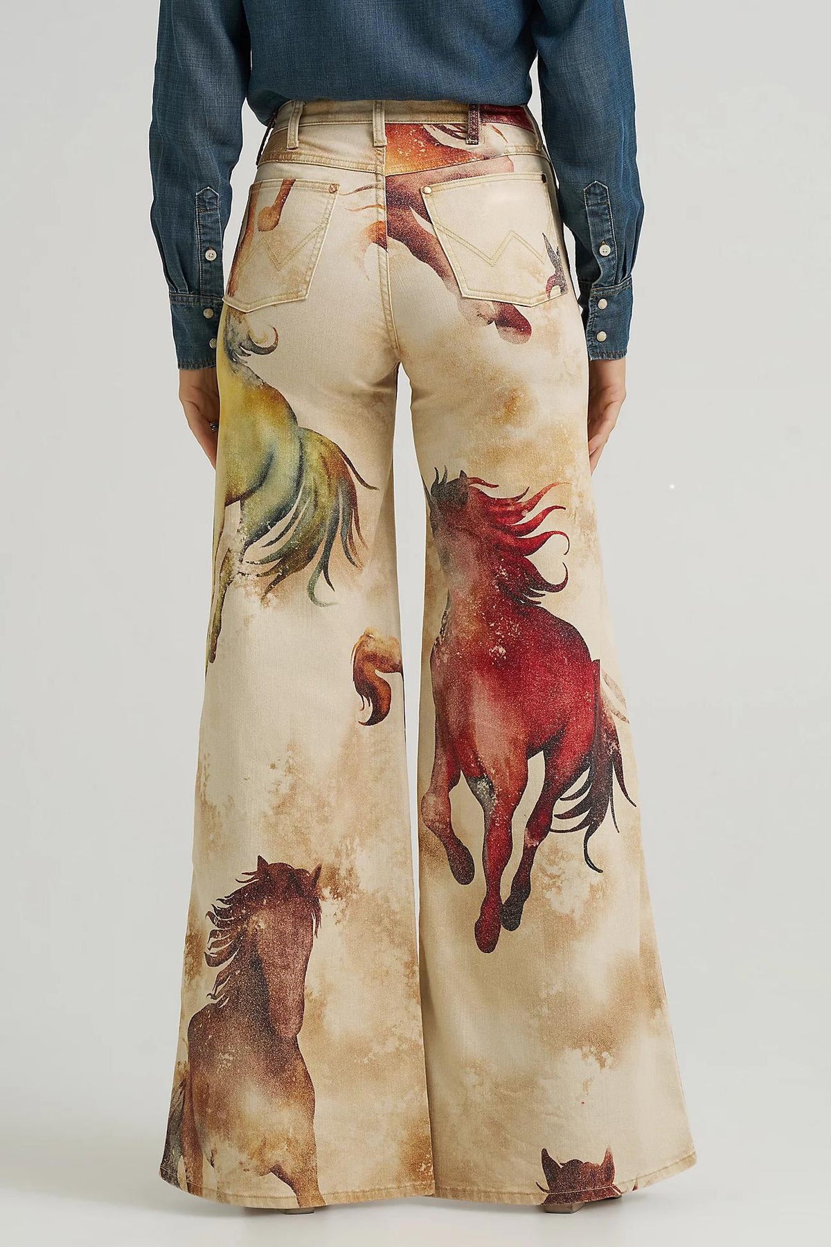 Horse Patterned Flared Denim Jeans