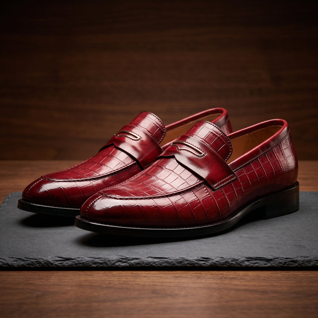 Xander - Men's Crocodile-Embossed Penny Loafers