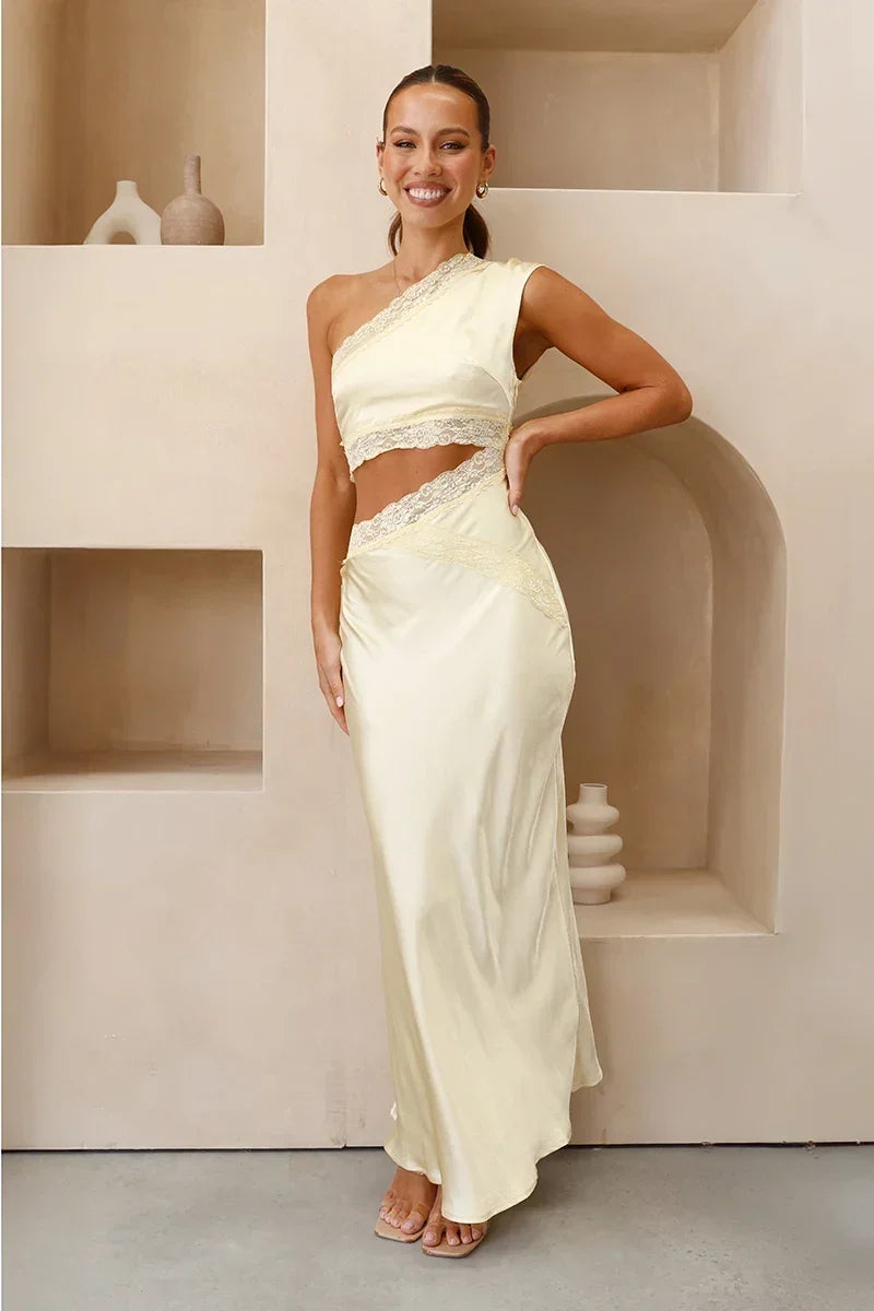 Emily One-Shoulder Maxi-Length Dress Yellow