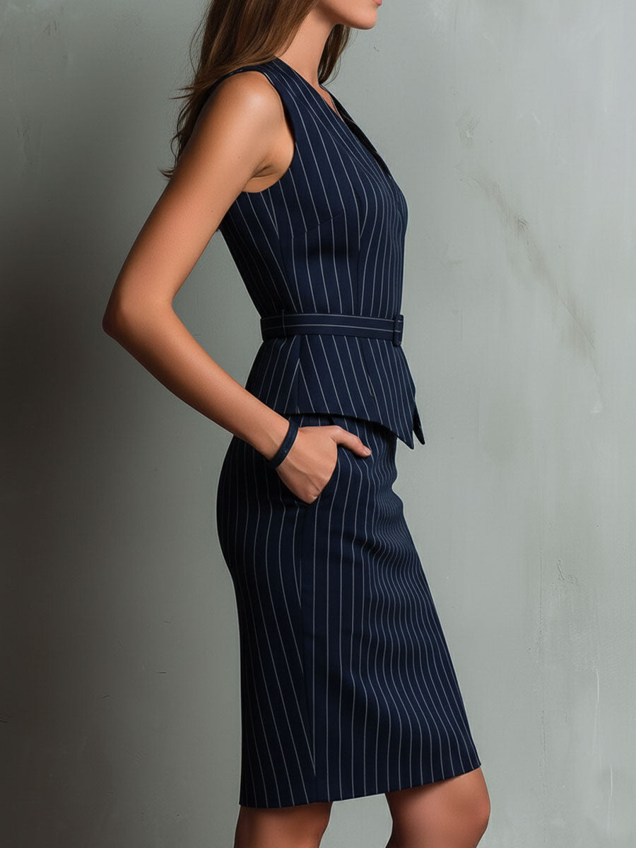 Sabrina Pinstripe Vest and Pencil Skirt Set