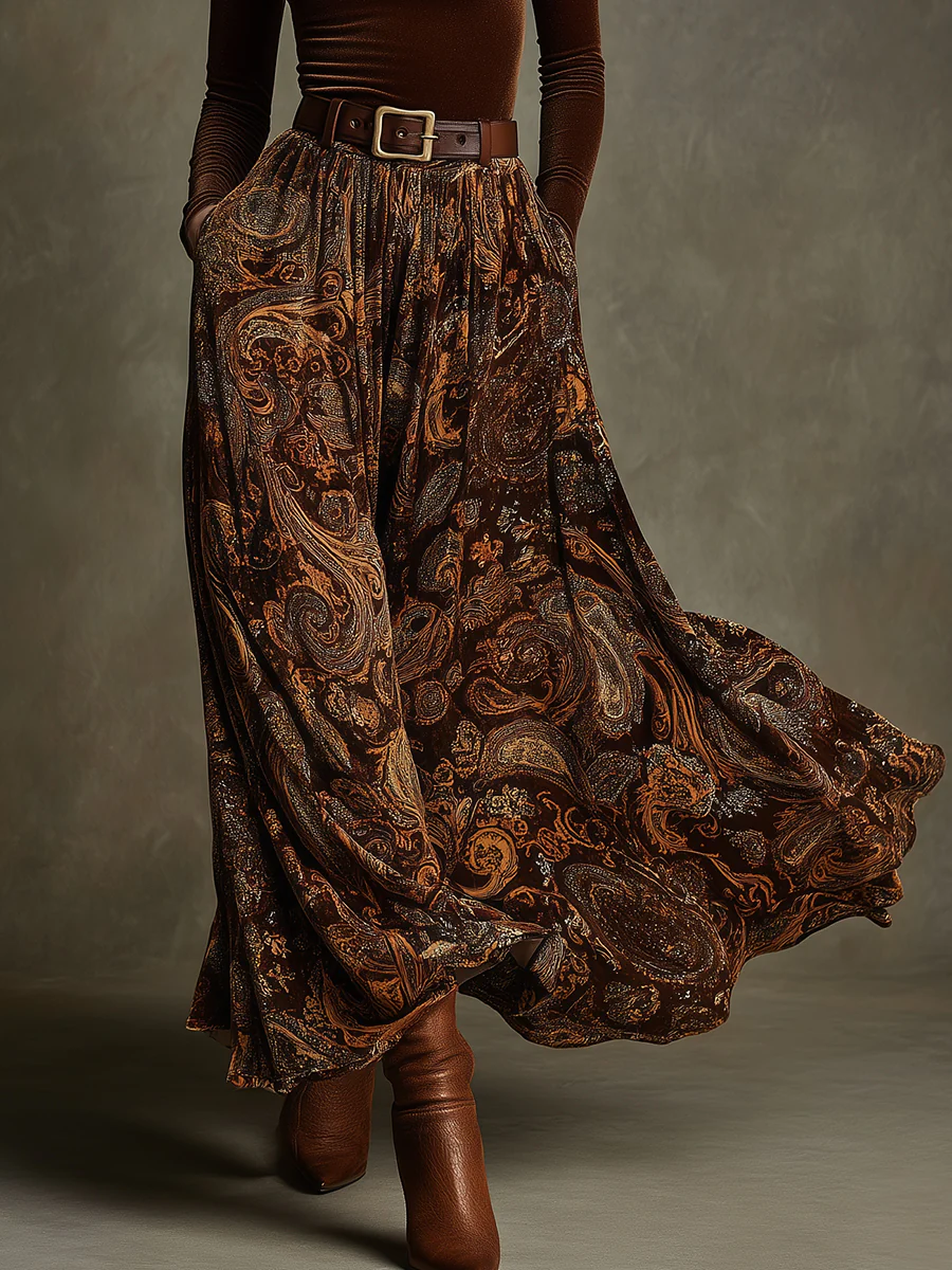 Gianna Velvet Top and Paisley Maxi Skirt Set