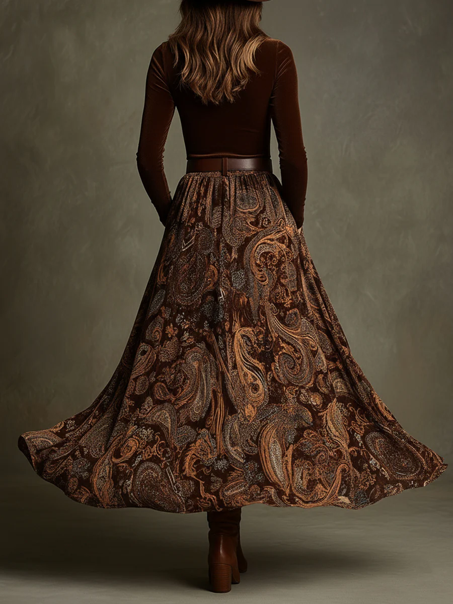 Everly Velvet Top and Paisley Maxi Skirt Set