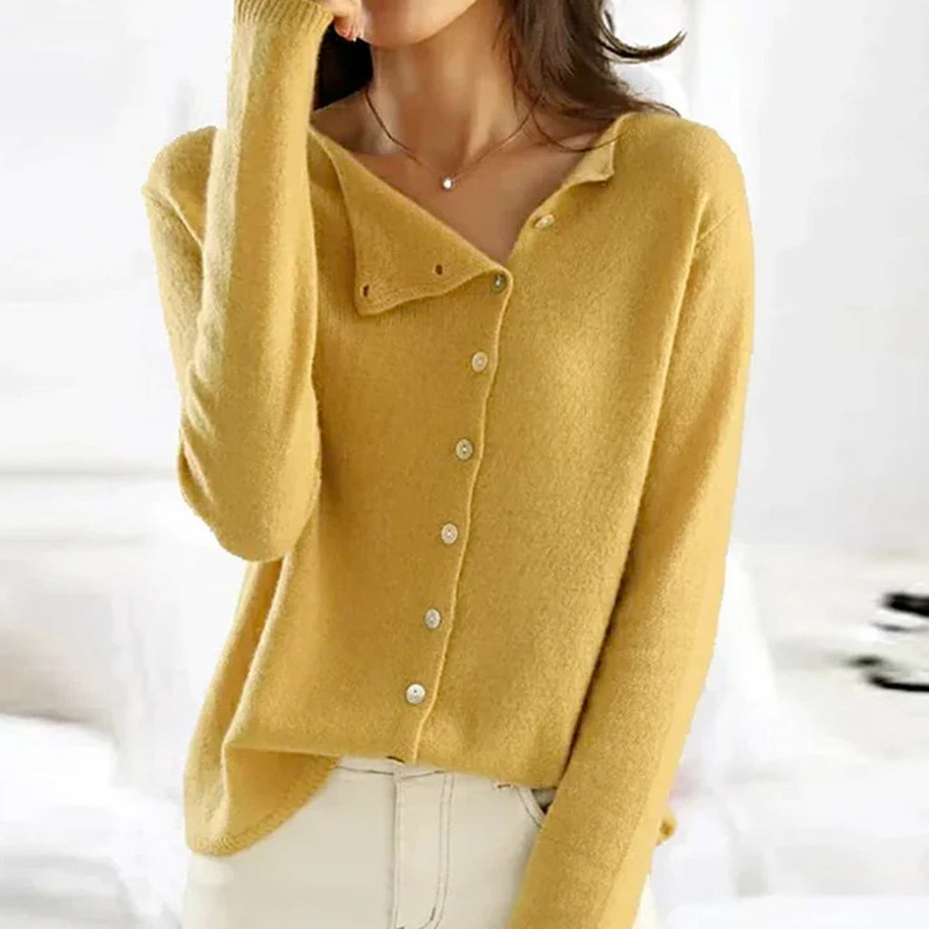 Women's Elegant Fine Knit Cardigan – Classic Round Neck Button-Up Sweater with Long Sleeves for Smart Casual Wear