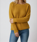 Women's Textured Boat Neck Knit Sweater – Relaxed Long Sleeve Pullover with Ribbed Trims for Autumn and Winter
