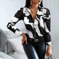 Women's Elegant Printed Cotton Button-Up Shirt with Classic Collar – Lightweight Long Sleeve Blouse for Office and Smart Cas