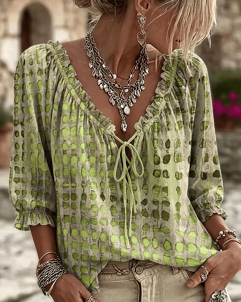 Leona - Soft-Touch Lace-Up V-Neck Blouse
